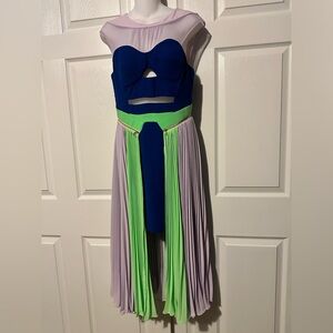THREE FLOOR cobalt blue lime green purple gold Cutout Dress SMALL 6 sheer S NEW